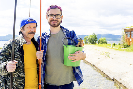 Father and son fishingの写真素材