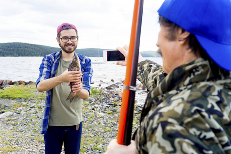 Father and son fishingの写真素材