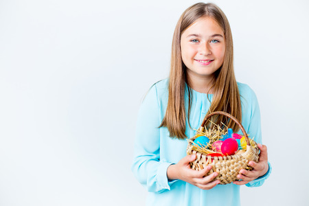 Girl with easter eggの写真素材