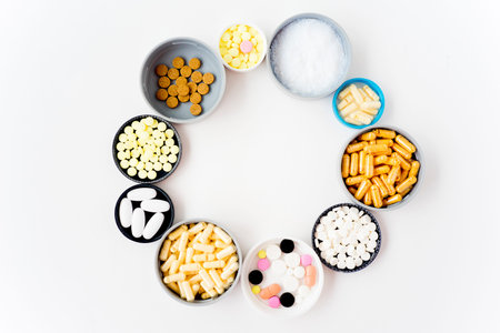 A lot of colorful pillsの写真素材