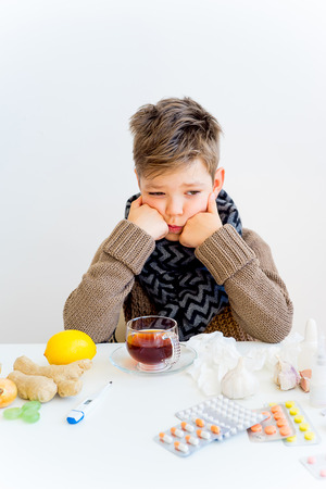 Boy having fluの写真素材