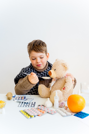 Boy having fluの写真素材