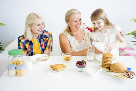 Family having breakfastの写真素材