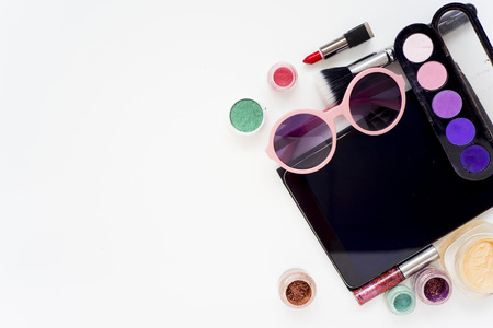 Close up image of cosmetics on white backgroundの写真素材