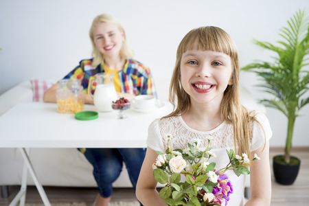 Family having breakfastの写真素材