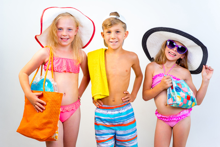 Kids on a beachの写真素材