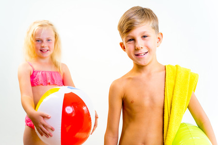 Kids on a beachの写真素材