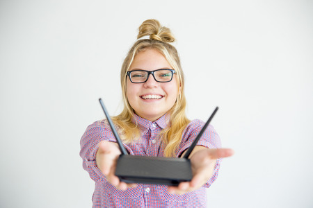 Girl working with wifiの写真素材