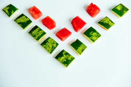 Sliced watermelon on white backgroundの写真素材