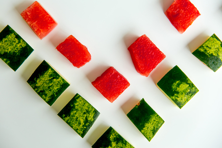 Sliced watermelon on white backgroundの写真素材