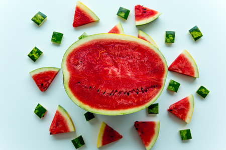 Sliced watermelon on white backgroundの写真素材