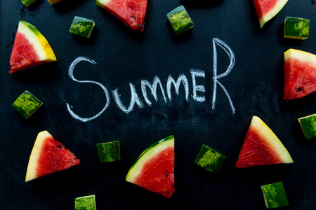 Sliced watermelon on white backgroundの写真素材