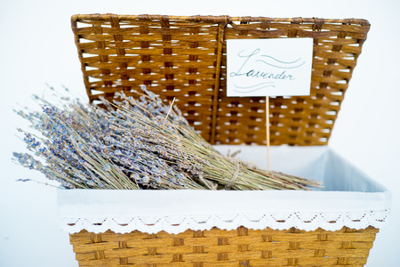 Lavender flowers on tableの写真素材