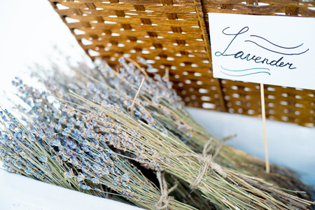 Lavender flowers on tableの写真素材