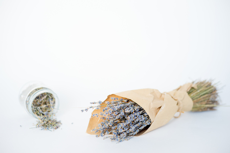 Lavender flowers on tableの写真素材