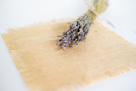 Lavender flowers on tableの写真素材