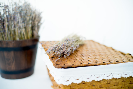 Lavender flowers on tableの写真素材