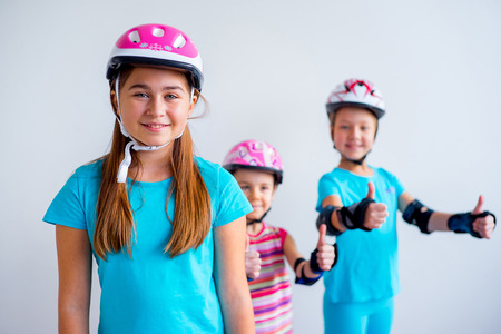 Girls on roller skatesの写真素材
