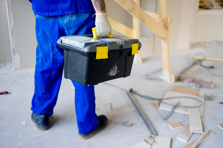 A portrait of a worker on a construction siteの写真素材