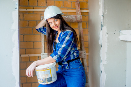 Female worker on construction siteの写真素材