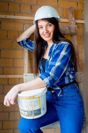 Female worker on construction siteの写真素材