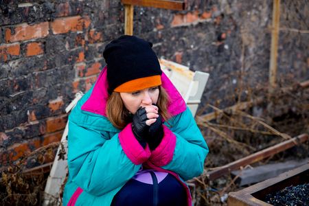 Homeless woman bumの写真素材