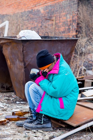 Homeless woman bumの写真素材