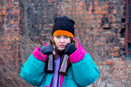 Homeless woman bumの写真素材