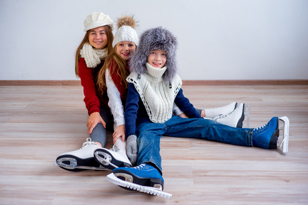 Girls on ice skatesの写真素材