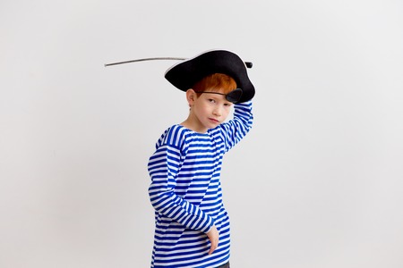 Boy in a pirate costumeの写真素材