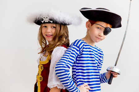 Kids in a pirate costumeの写真素材
