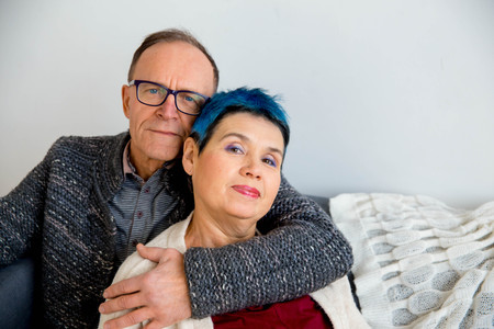 Senior couple cuddlingの写真素材