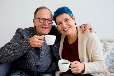 Senior couple cuddlingの写真素材