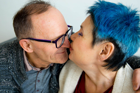 Senior couple cuddlingの写真素材