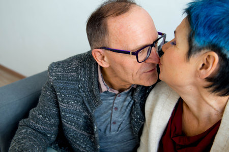 Senior couple cuddlingの写真素材