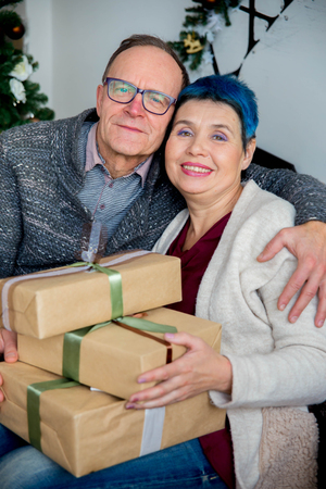 Senior couple cuddlingの写真素材