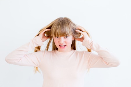 Girl showing emotionsの写真素材