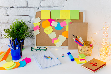 Cork board with notes, clipping path includedの写真素材