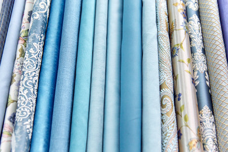 Rolls of fabric and textiles in a shop or store