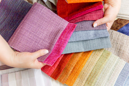 Rolls of fabric and textiles in a shop or store