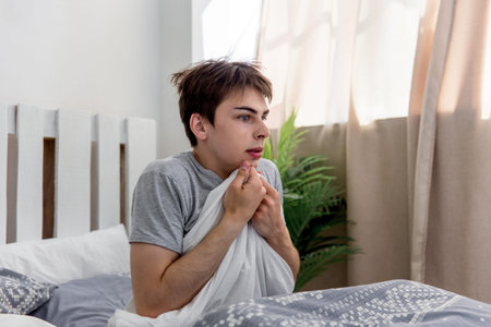 Man waking up late for work, he overslept