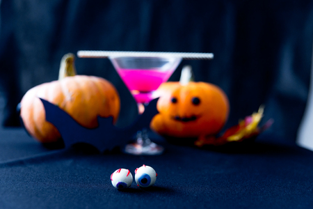 Decorative orange pumpkins on display for halloween - jack o lanternの写真素材