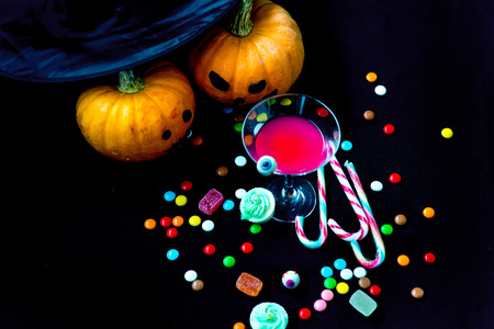Decorative orange pumpkins on display for halloween - jack o lanternの写真素材