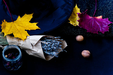 set of decoration things for a halloween party on a table