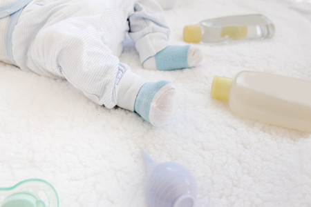 cute newborn baby on the first months of lifeの写真素材