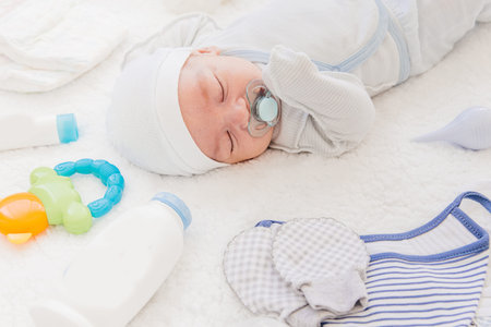 cute newborn baby on the first months of life