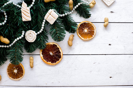 Set of christmas things on a wooden background