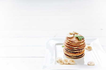 homemade classic american pancakes with fresh fruitの写真素材