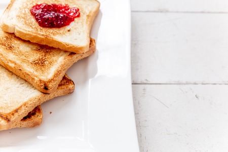 French toast with jam for a breakfastの写真素材