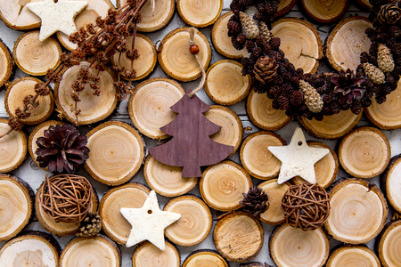 Set of christmas things on a wooden backgroundの写真素材
